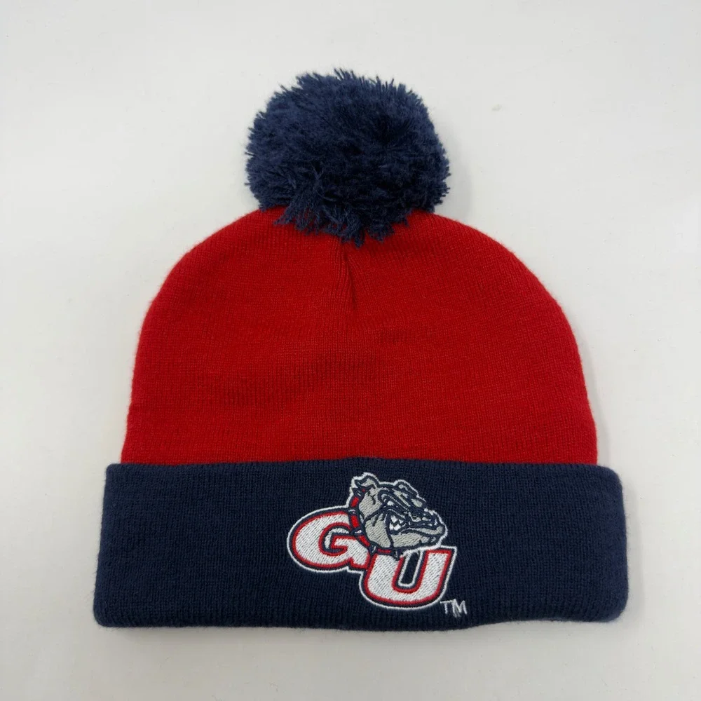 Gonzaga Bulldogs Blue Red Beanie w/ Pom Stocking Cap Hat BECU Boeing Promo EUC